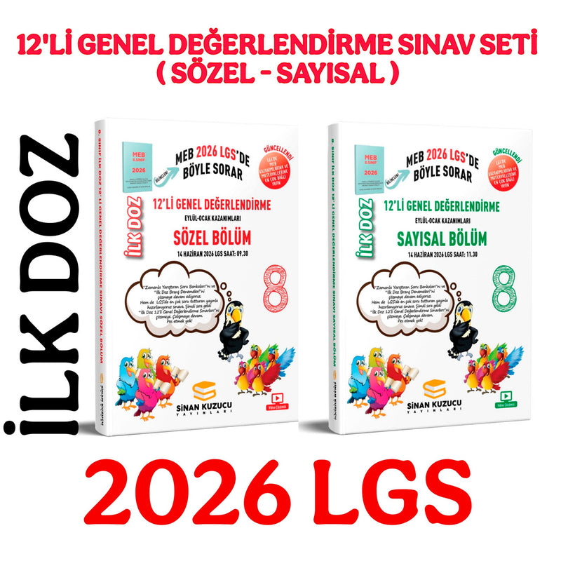 Sinan Kuzucu Yayınları 8. Sınıf İlk Doz 12`li Genel Değerlendirme Sınav Seti Sayısal + Sözel