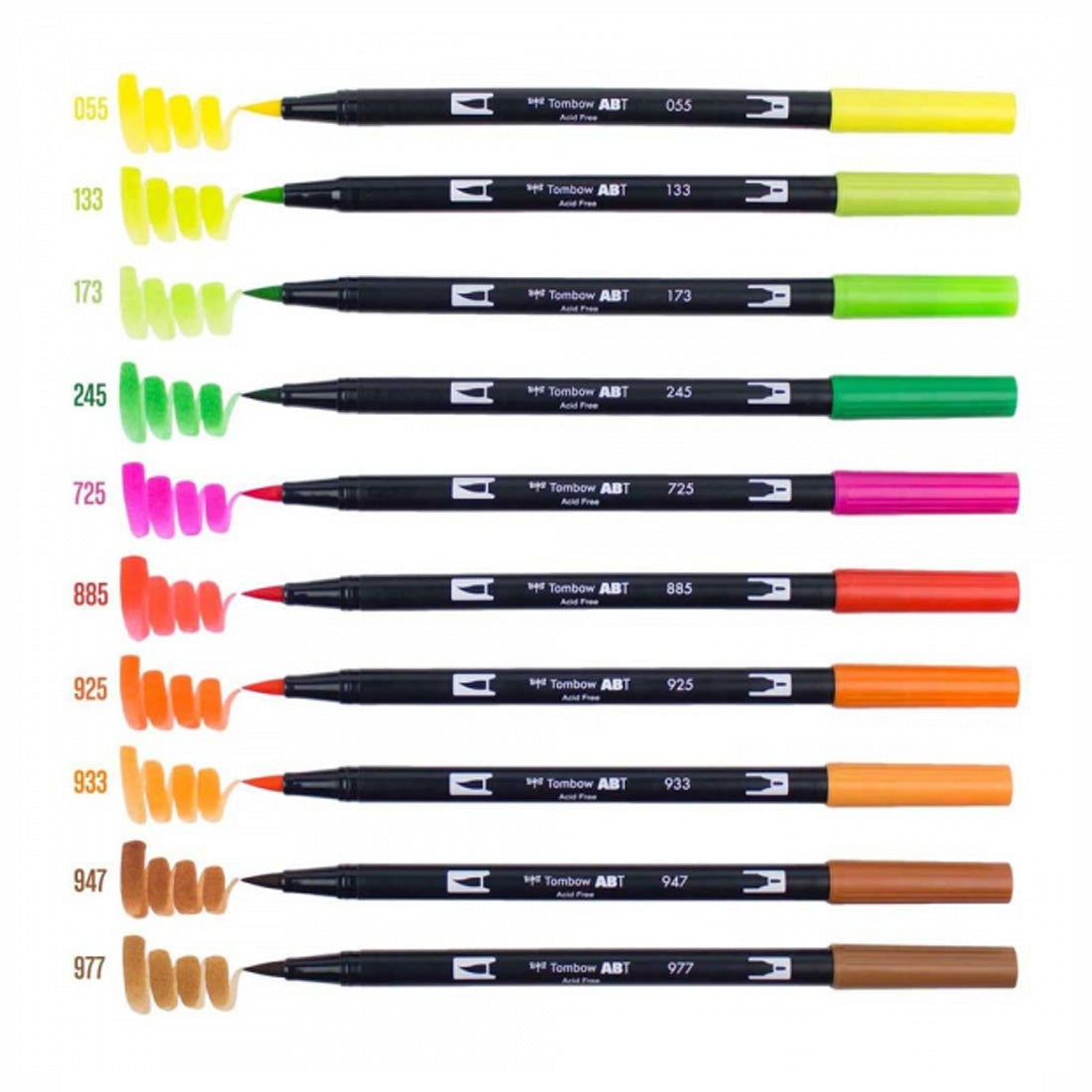 Tombow AB-T Dual Brush Pen 10'lu Narenciye Renkler Fırça Kalem Seti - Sanatsal Çizim ve Eskiz Marker