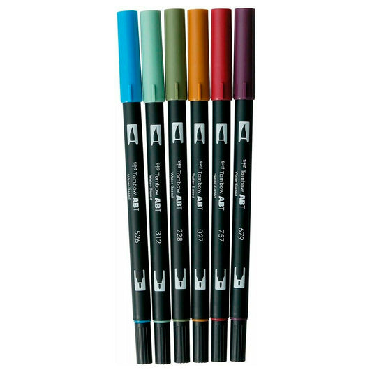 Tombow 6'lı Doğal Renkler AB-T Dual Brush Pen Kalem Seti - Sanat, Çizim ve Kaligrafi Marker Kalemi