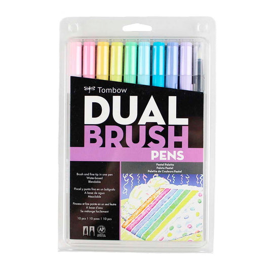 Tombow Dual Brush 10'lu Pastel Tonlar Çift Uçlu Grafik Kalem - Sanat, Çizim, İllüstrasyon ve Lettering Marker Seti