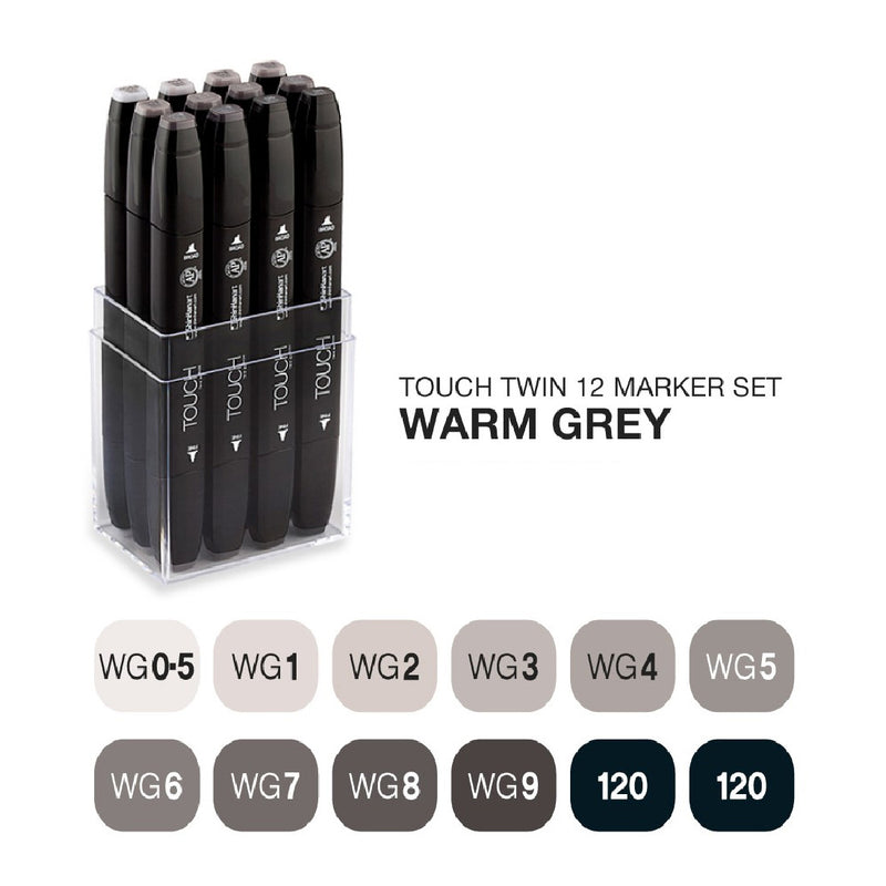 Touch Twin Sıcak Griler 12'li Marker Set - Sanat, Çizim ve Tasarım Kalemi