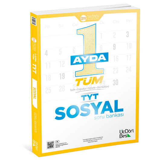 Üç Dört Beş Yayınları 1 Ayda Tüm TYT Sosyal Soru Bankası