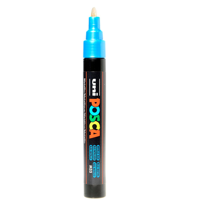 Uni-Ball PC-5M Posca 0.8-2.5 mm Metalik Mavi Su Bazlı Poster Markör Kalem - Sanat, Çizim ve