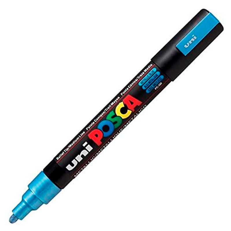 Uni-Ball PC-5M Posca 0.8-2.5 mm Metalik Mavi Su Bazlı Poster Markör Kalem - Sanat, Çizim ve