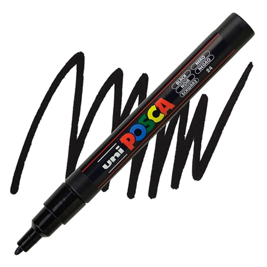 Uni-Ball Posca 0.9-1.3 Siyah Su Bazlı Poster Markör Kalem - Sanatsal Çizim, Tasarım ve Hobi Kalemi