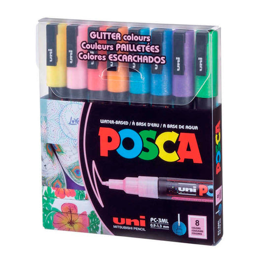 Uni Posca 0.9-1.3 Simli 8'li Su Bazlı Poster Markörü - Sanat, Çizim, El İşi ve Hobi Kalemi