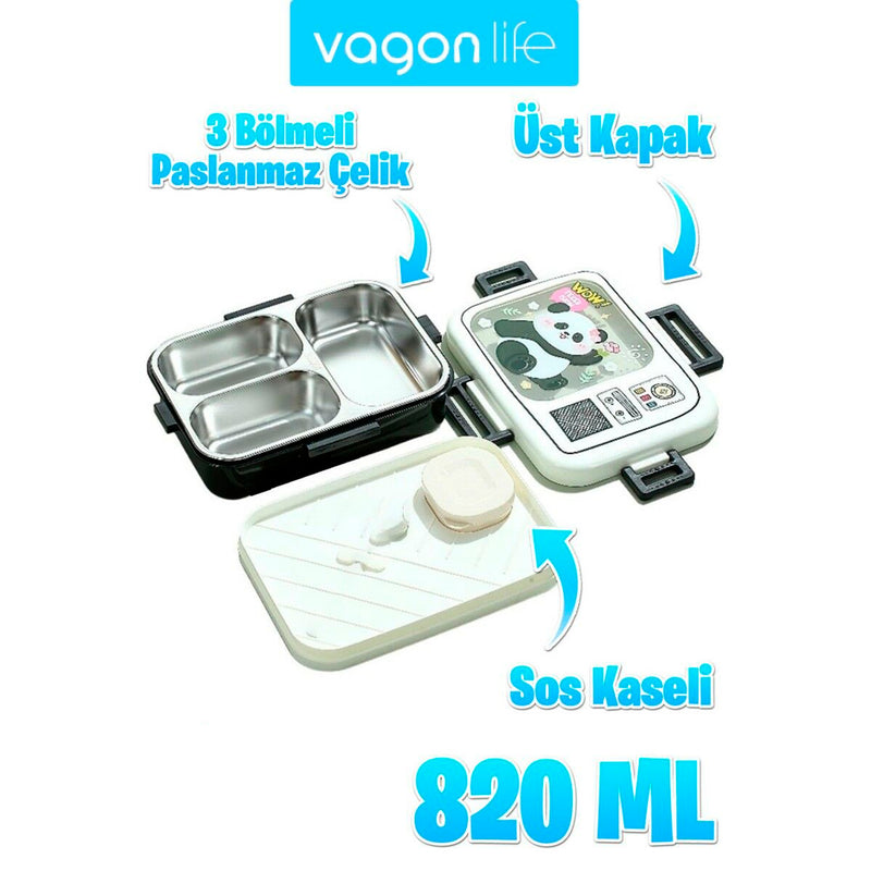 Vagonlife Lunchbox Paslanmaz Çelik 750 ml Siyah-Beyaz Bl10283-Sb