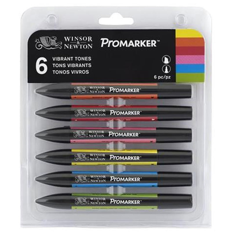 Winsor Newton 6'lı Vibrant Renkler Promarker Set - Sanat, Çizim ve İllüstrasyon Markerları