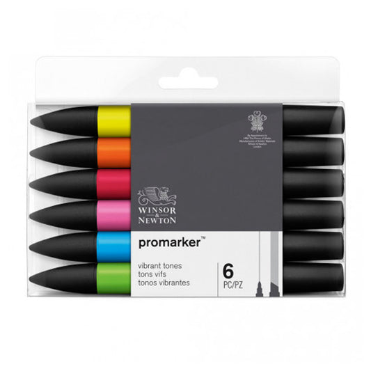 Winsor & Newton Promarker 6'lı Güçlü Tonları Seti - Sanatsal Çizim ve Tasarım Markeri
