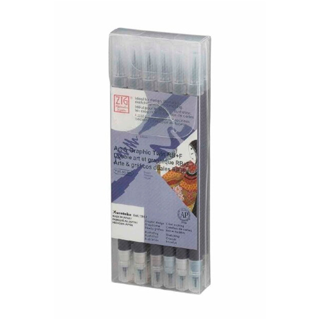 Zig Art & Graphic Twin RB+F Gray 12'li Çift Uçlu Çizim Kalemi Set - Profesyonel Sanat, Eskiz ve Grafik Marker Seti