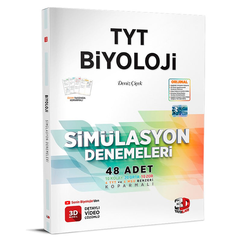3D Yayınları TYT Detaylı Video Çözümlü Biyoloji Simülasyon Denemeleri