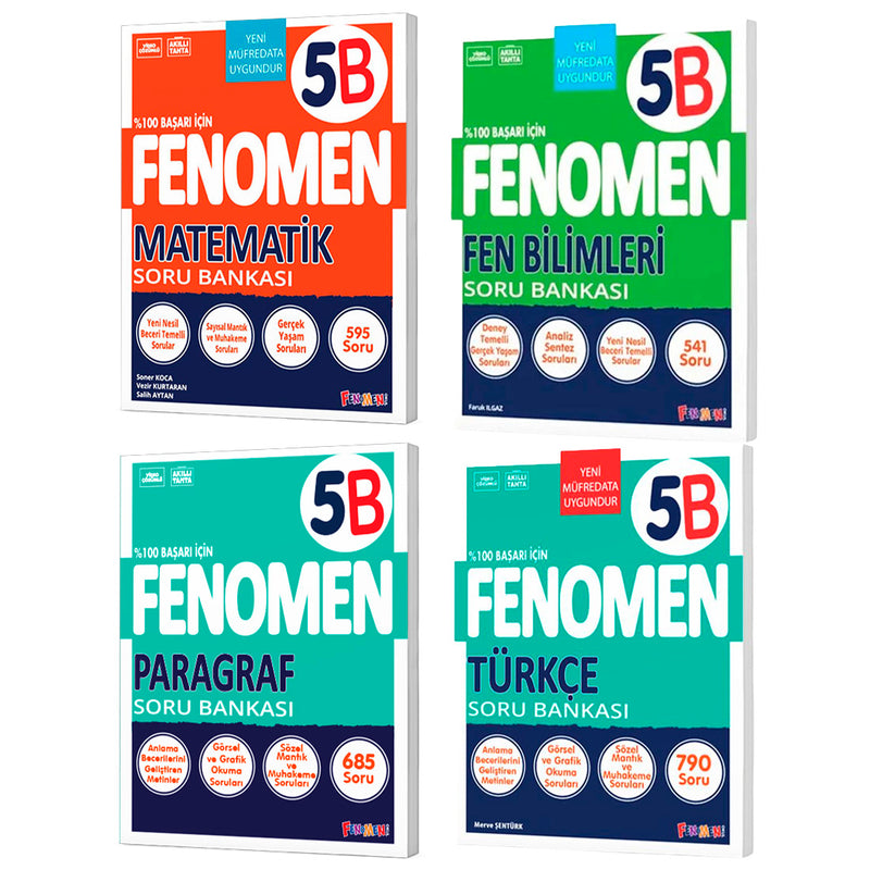 Fenomen Yayınları 5. Sınıf (B) Soru Bankası Seti (Matematik,Fen,Paragraf,Türkçe)