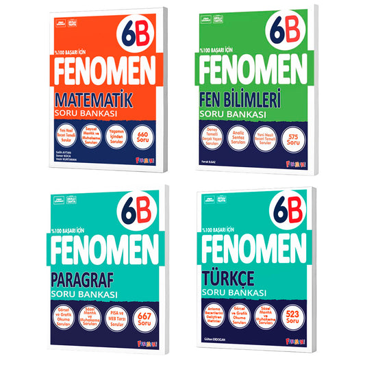 Fenomen Yayınları 6. Sınıf (B) Soru Bankası Seti (Matematik,Fen,Paragraf,Türkçe)
