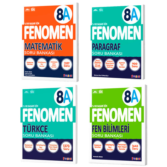 Fenomen Yayınları 8. Sınıf (A) Soru Bankası Seti (Matematik,Fen,Paragraf,Türkçe)