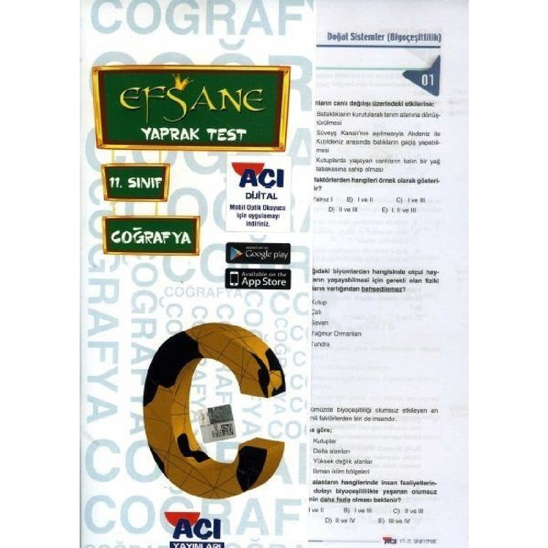 Açı Yayınları 11.Sınıf Coğrafya Efsane Çek Kopart Yaprak Test