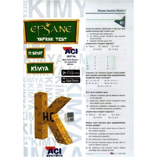 Açı Yayınları 11.Sınıf Kimya Efsane Çek Kopart Yaprak Test