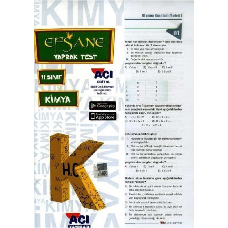 Açı Yayınları 11.Sınıf Kimya Efsane Çek Kopart Yaprak Test