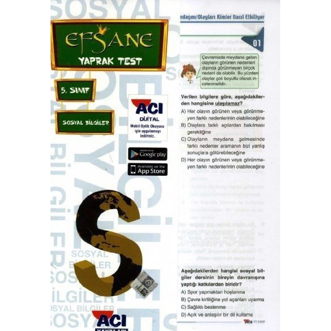 Açı Yayınları 5.Sınıf Sosyal Bilgiler Efsane Çek Kopart Yaprak Test