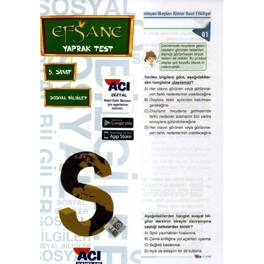 Açı Yayınları 5.Sınıf Sosyal Bilgiler Efsane Çek Kopart Yaprak Test