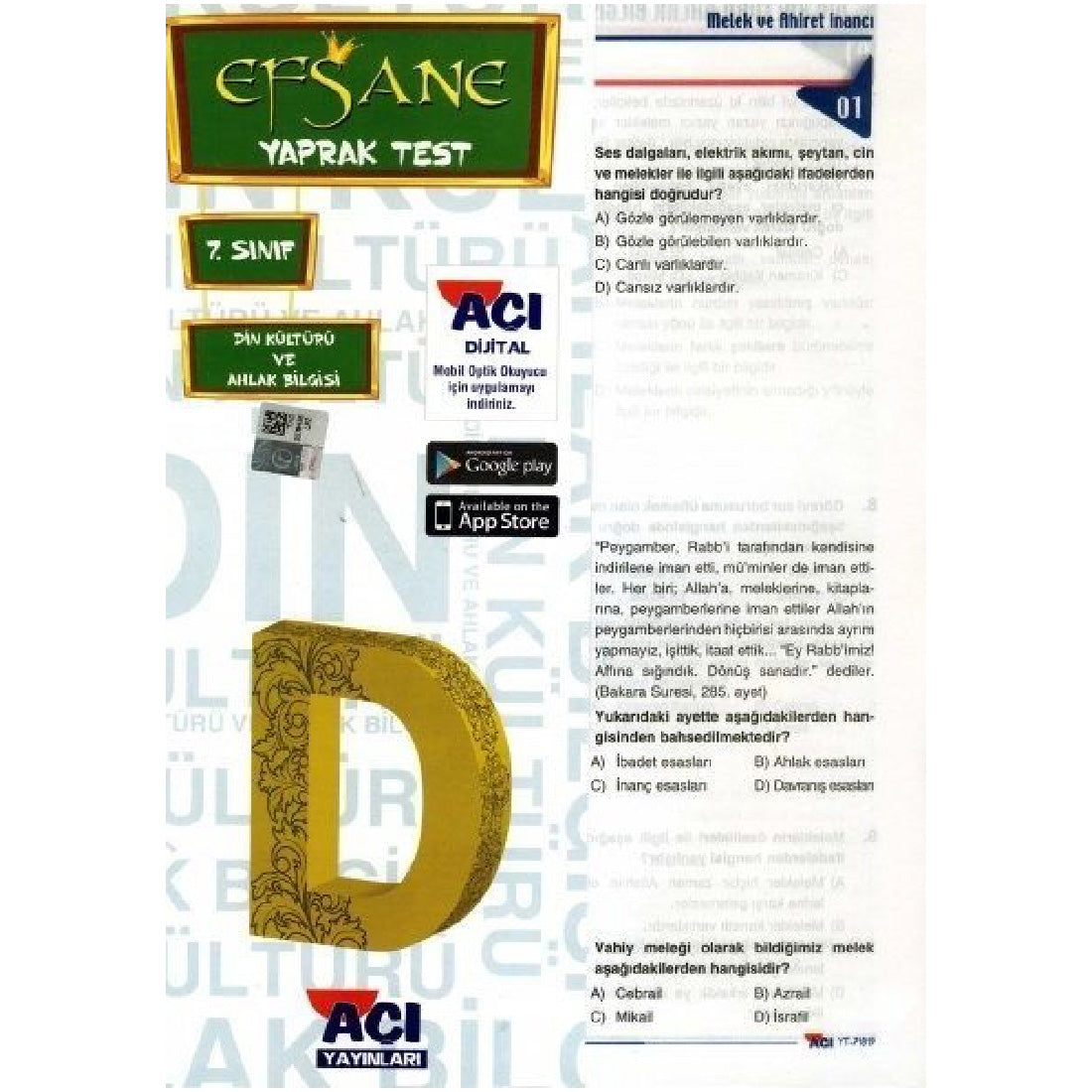 Açı Yayınları 7.Sınıf Din Kültürü ve Ahlak Bilgisi Efsane Çek Kopart Yaprak Test