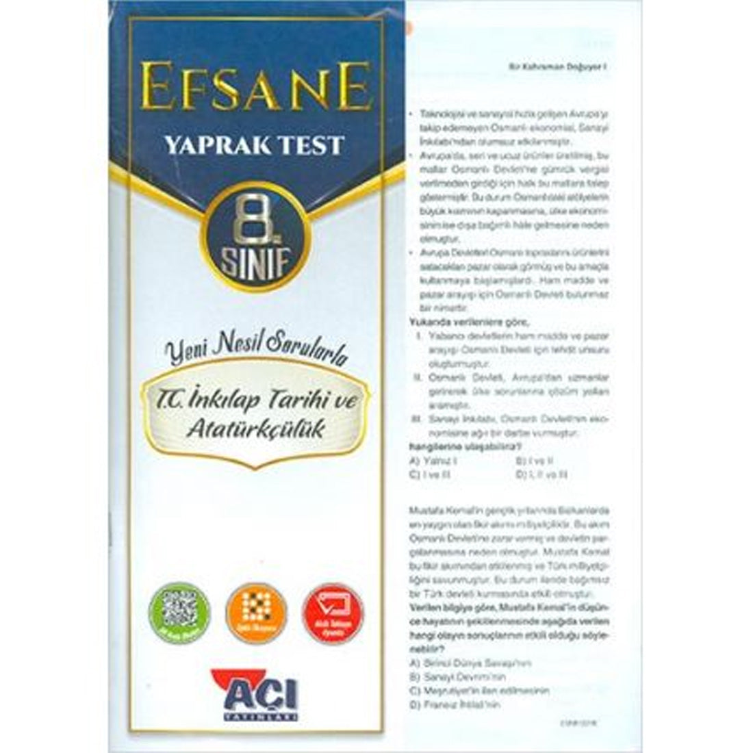 Açı Yayınları 8.Sınıf İnkılap Tarihi ve Atatürkçülük Efsane Çek Kopart Yaprak Test