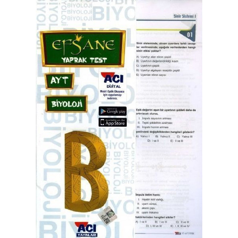 Açı Yayınları AYT Biyoloji Efsane Çek Kopart Yaprak Test