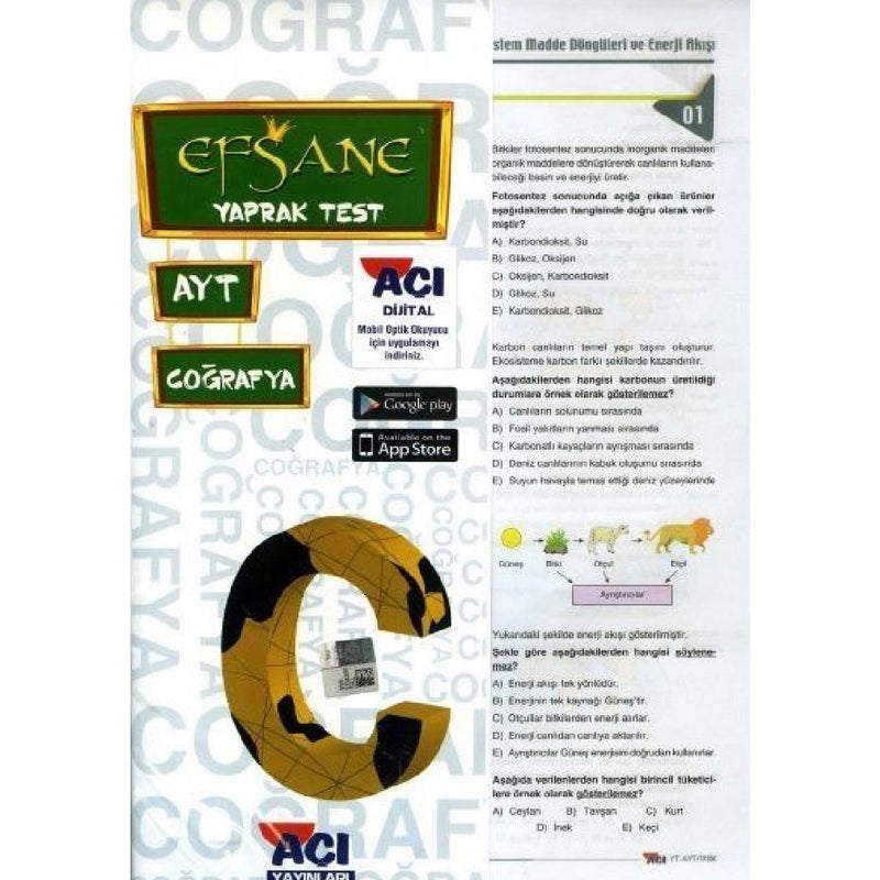Açı Yayınları AYT Coğrafya Efsane Çek Kopart Yaprak Test