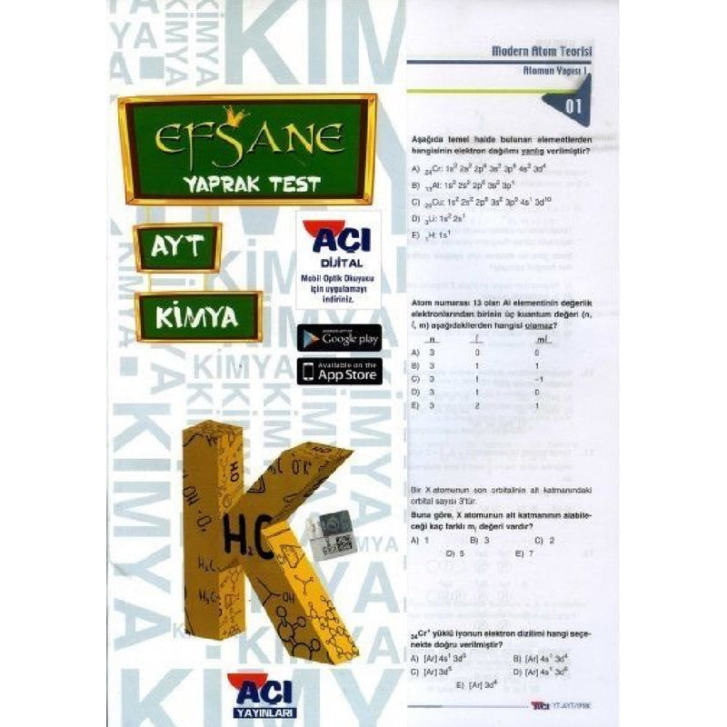 Açı Yayınları AYT Kimya Efsane Çek Kopart Yaprak Test