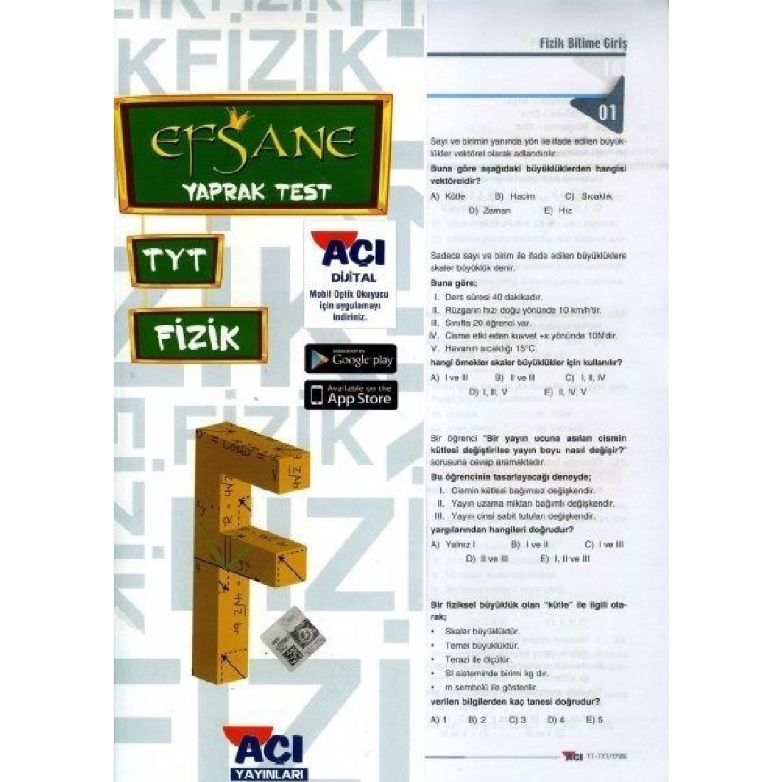 Açı Yayınları TYT Fizik Efsane Çek Kopart Yaprak Test