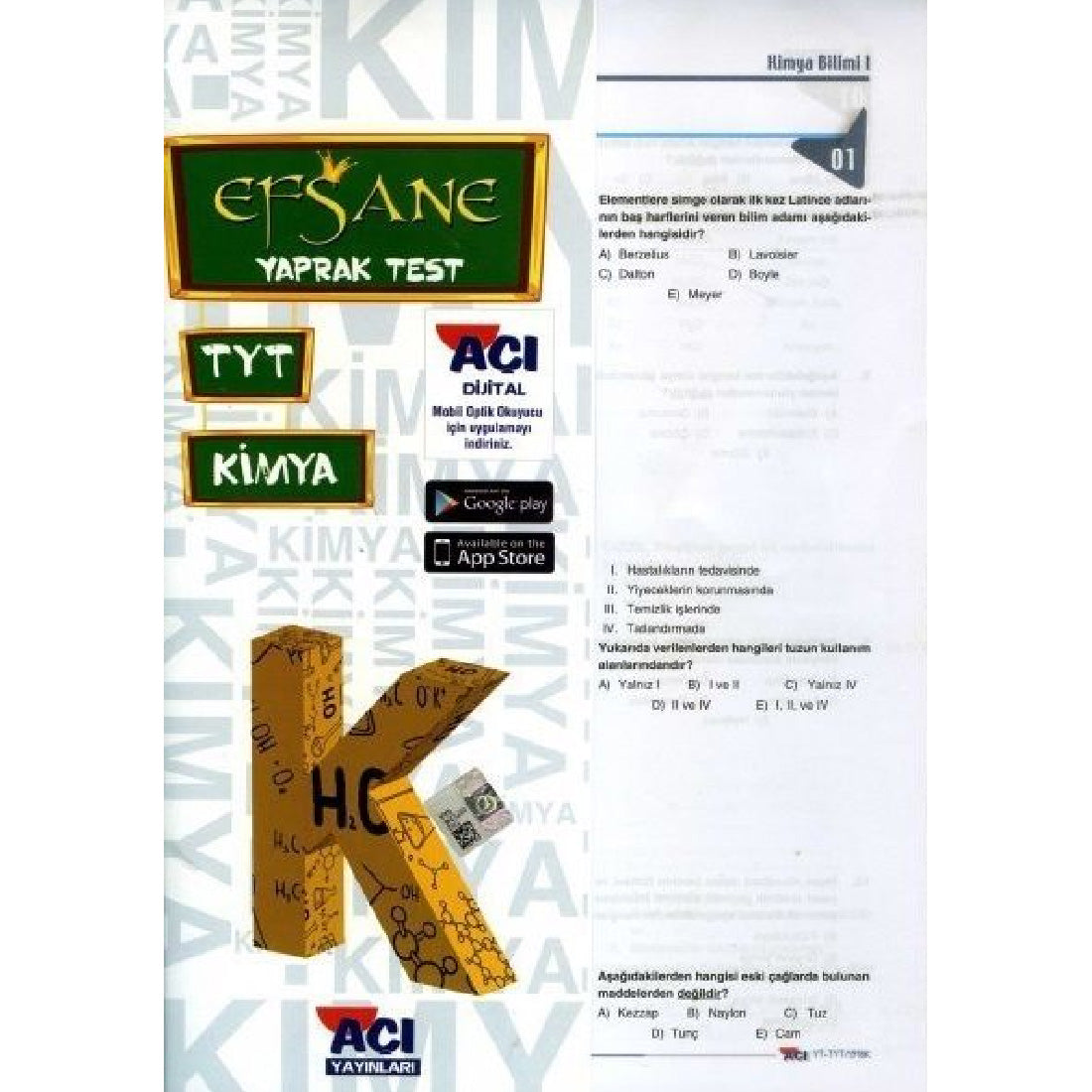 Açı Yayınları TYT Kimya Efsane Çek Kopart Yaprak Test