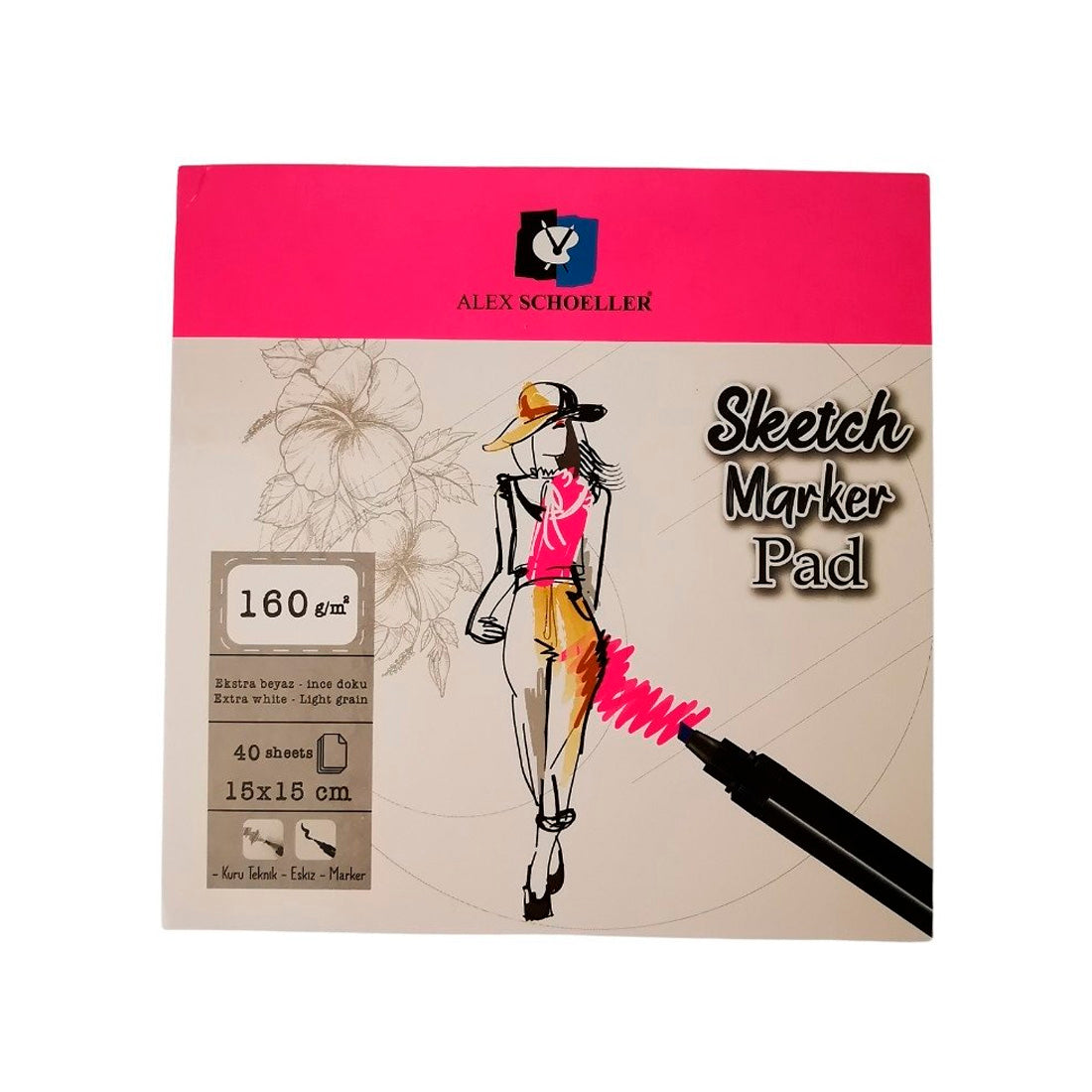Alex Schoeller 40 Sayfa 15x15 160Gr Marker Eskiz Defteri - Sanatsal Çizim ve Resim Defteri