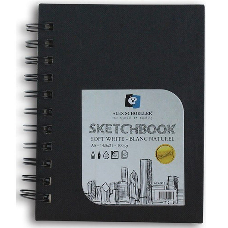 Alex Schoeller A5 60 Yaprak Spiralli Siyah Defter - Eskiz, Not Tutma ve Planlayıcı Defteri