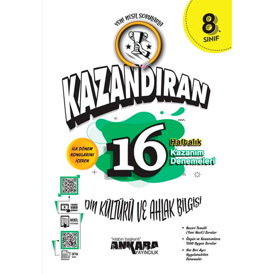 Ankara Yayınları 8. Sınıf Kazandıran 16 Haftalık 1. Dönem  Din Kültrürü ve Ahlak Bilgisi Denemeleri