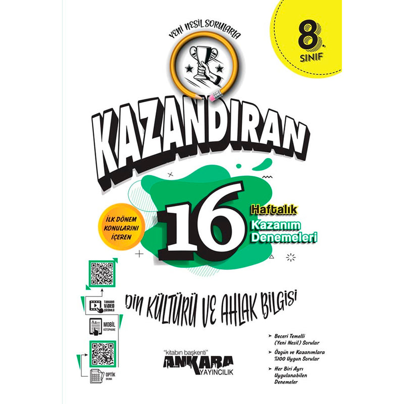 Ankara Yayınları 8. Sınıf Kazandıran 16 Haftalık 1. Dönem  Din Kültrürü ve Ahlak Bilgisi Denemeleri