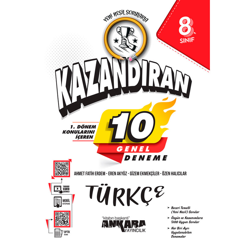 Ankara Yayınları 8.Sınıf Türkçe 1.Dönem Kazandıran 10 Genel Deneme