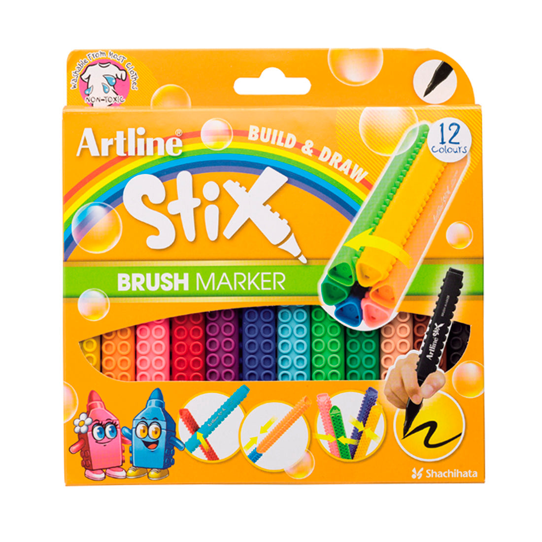 Artline Stix Brush Marker 12'li Esnek Uçlu Keçeli Kalem Seti - Sanatsal Çizim, İllüstrasyon ve