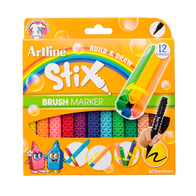 Artline Stix Brush Marker 12'li Esnek Uçlu Keçeli Kalem Seti - Sanatsal Çizim, İllüstrasyon ve