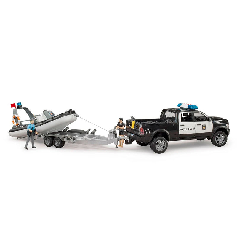 Bruder Ram 2500 Polis Aracı ,Römork, Zodyak, 2 Figür ve Aksesuarlar BR02507