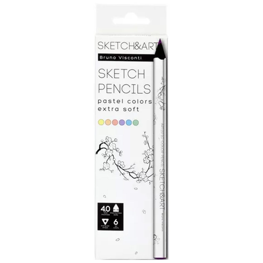 Bruno Visconti Profesyonel Kuru Boya Set Sketch&Art 4 Mm. Grafit 6 Renk Pastel - Sanat ve Çizim İçin Hediyelik Eskiz Seti