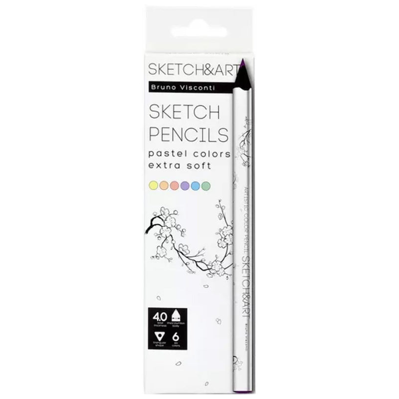 Bruno Visconti Profesyonel Kuru Boya Set Sketch&Art 4 Mm. Grafit 6 Renk Pastel - Sanat ve Çizim İçin Hediyelik Eskiz Seti