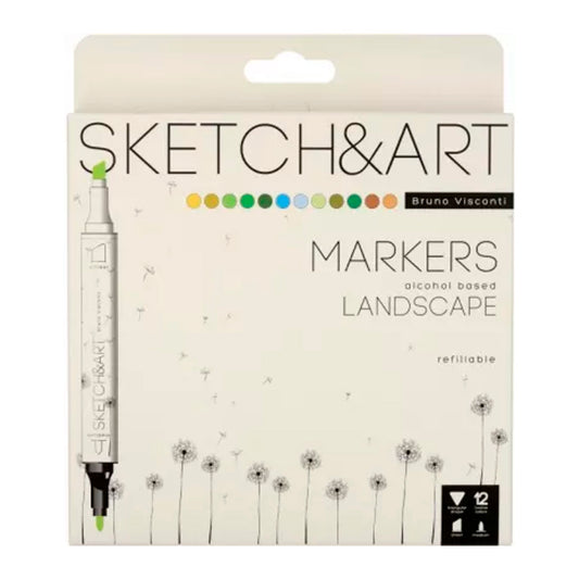 Bruno Visconti Sketch Art 12 Renk Orman Çift Taraflı Markers - Sanat, Çizim ve Eskiz Kalemi Seti
