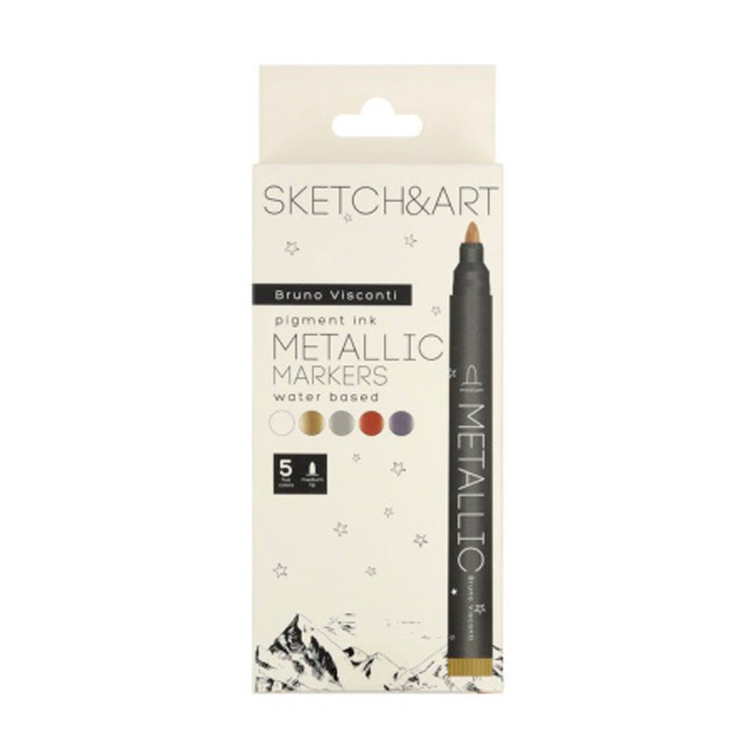 Bruno Visconti Sketch Art 5 Renk Metalik Marker Kalem - Sanatsal Eskiz ve Hediyelik Marker Seti