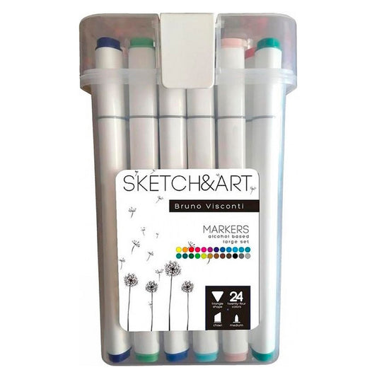 Bruno Visconti Sketch Art Çift Taraflı 24 Renk Kutulu Marker Kalem - Sanat Çizim Eskiz ve Tasarım Kalemi
