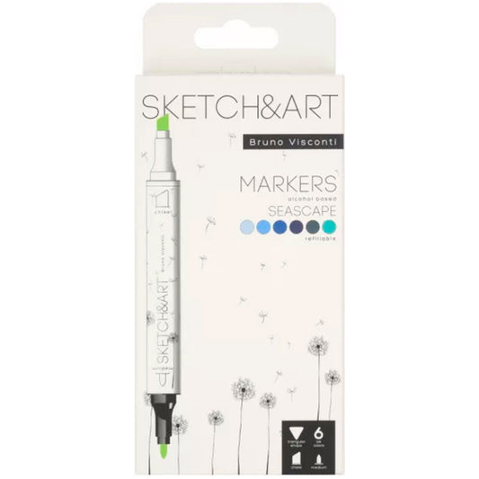 Bruno Visconti Sketch Art Çift Taraflı Markers 6 Renk Deniz Manzarası - Çizim, Boyama ve Sanat Markeri Seti