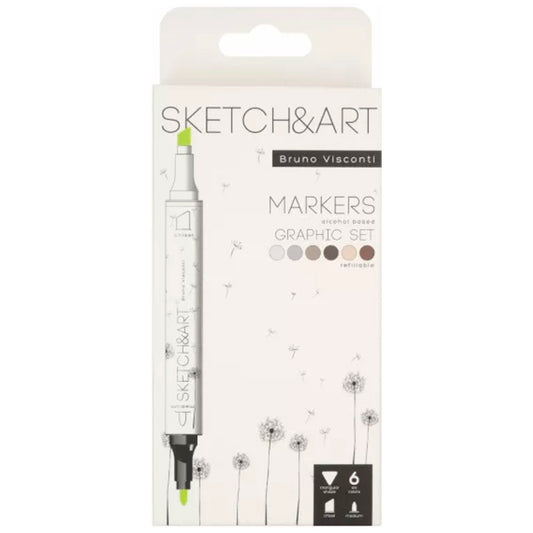 Bruno Visconti Sketch Art Çift Taraflı Markers 6 Renk - Sanat, Çizim ve İllüstrasyon Kalemi