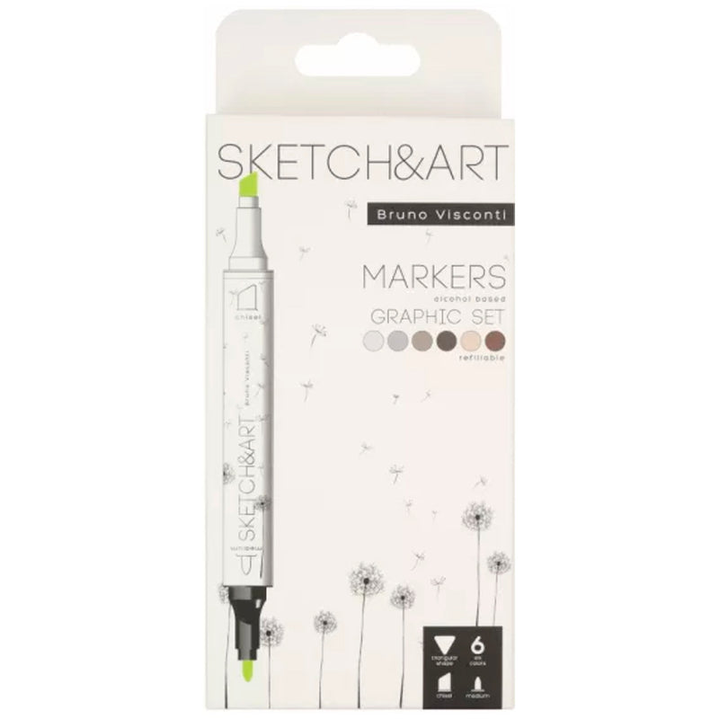 Bruno Visconti Sketch Art Çift Taraflı Markers 6 Renk - Sanat, Çizim ve İllüstrasyon Kalemi