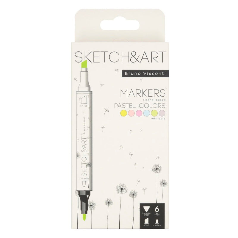Bruno Visconti Sketch Art Çift Taraflı Markers 6 Renk Pastel - Sanat, Çizim ve İllüstrasyon Kalem Seti