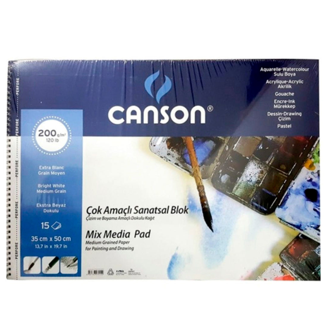 Canson Çok Amaçlı Sanatsal Blok 200gr. 15 Yaprak 35X50cm - Suluboya, Eskiz ve Ç