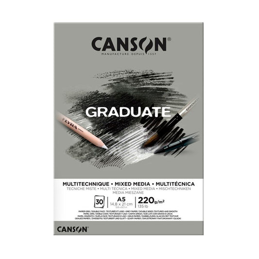 Canson Graduate Mix Media 30 Sayfa A5 Gri Ton 220G Eskiz Defteri - Sanatsal Çizim ve Not Tutma Defteri