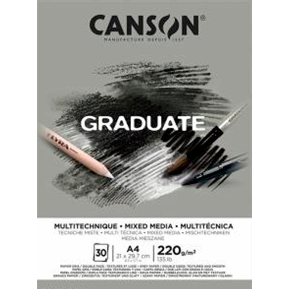 Canson Graduate Mix Media Gri Ton 220G 30 Sayfa A4 Eskiz Defteri - Sanatsal Çizim ve Okul Defteri